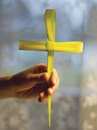 Photo of cross made from faded palm leaves