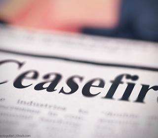 A newspaper headline that says ceasefire