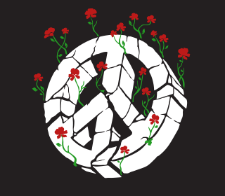 A peace sign with flowers growing from it