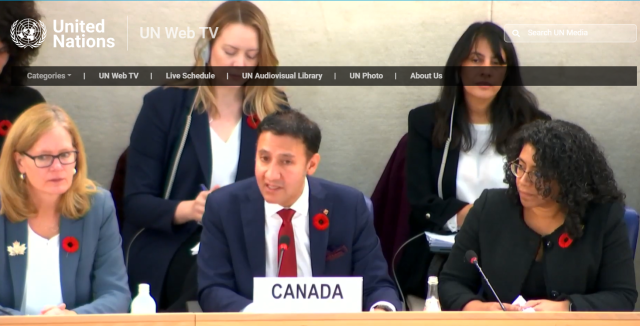 Arif Virani presents to the United Nations