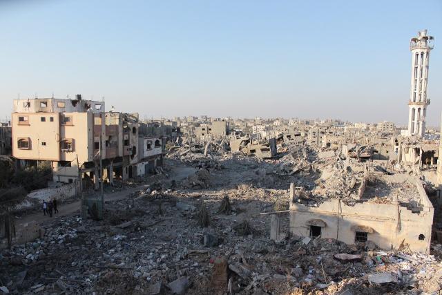 Ruins of destroyed buildings in Gaza