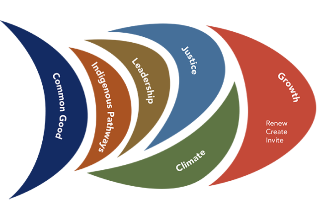 An infographic with the strategic plan areas making up a fish shape