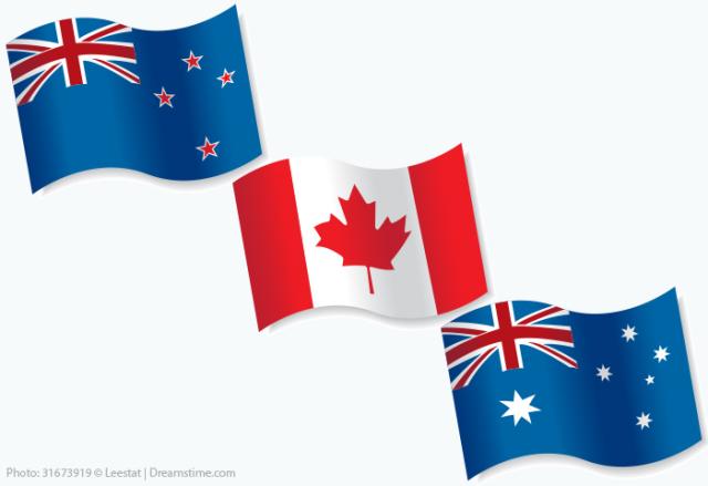 Flags of Canada, Australia, and New Zealand