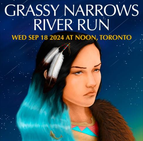 Illustration of Indigenous woman with the words River Run 2024 above her