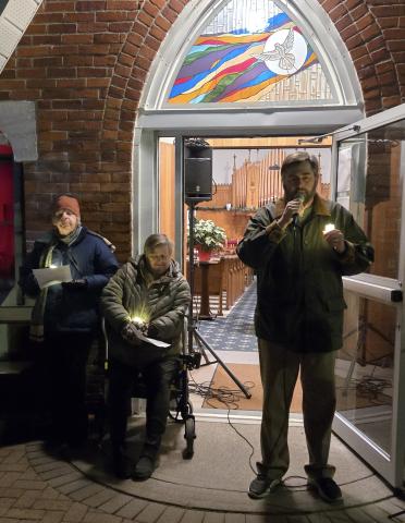 Brian Ostrander, Mayor of Brighton, Ontario, speaks at the vigil