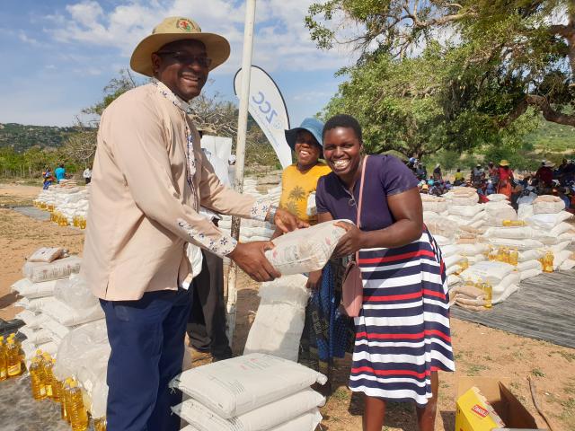 A man receives food assistance in Zimbabwe