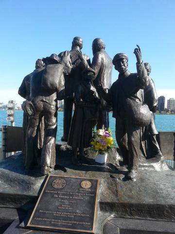 A statue commemorating the Underground Railroad in Windsor, Ontario.